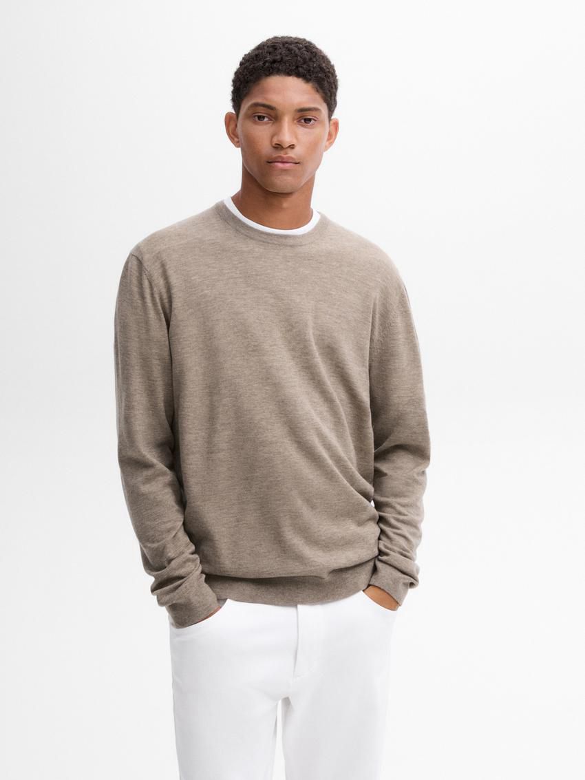 Massimo Dutti Wool Blend Crew Neck Men Sweater Brown Beige | US-DH3509814