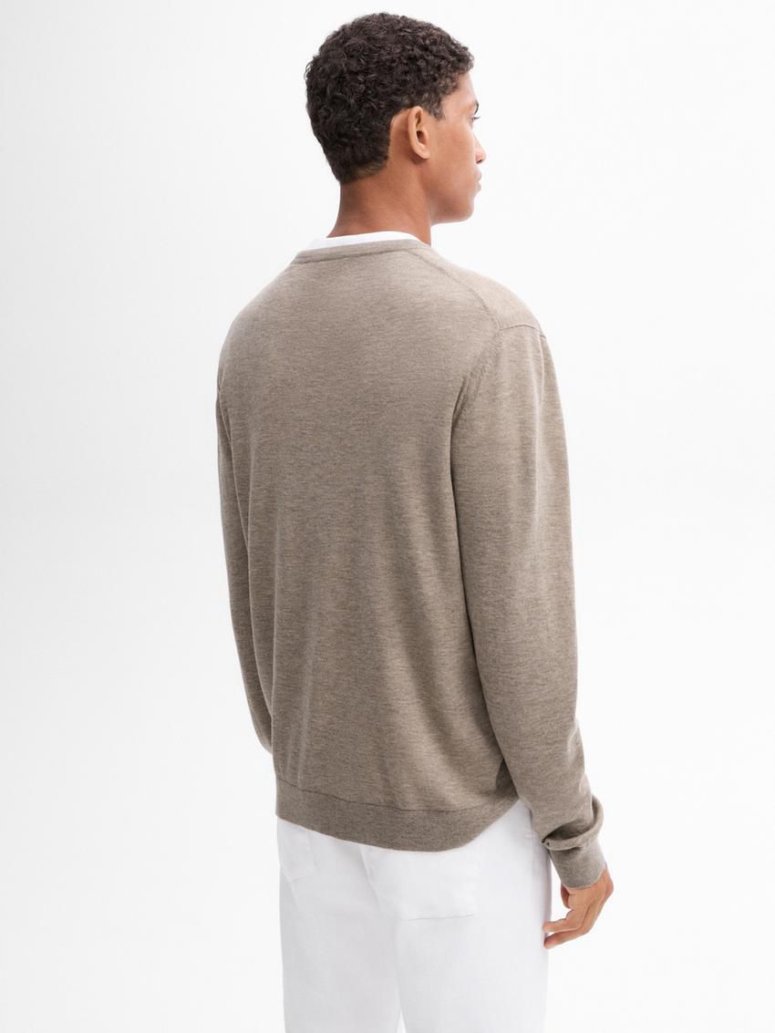 Massimo Dutti Wool Blend Crew Neck Men Sweater Brown Beige | US-DH3509814
