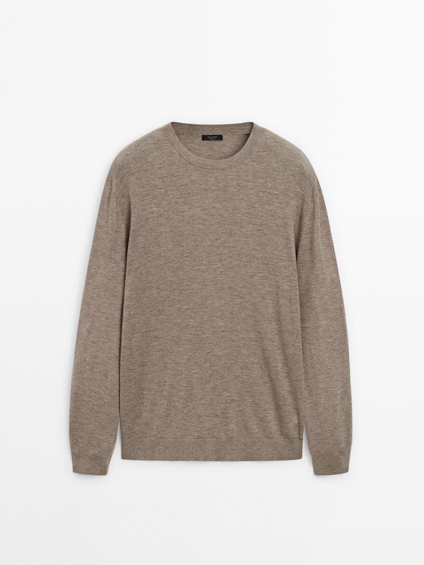 Massimo Dutti Wool Blend Crew Neck Men Sweater Brown Beige | US-DH3509814