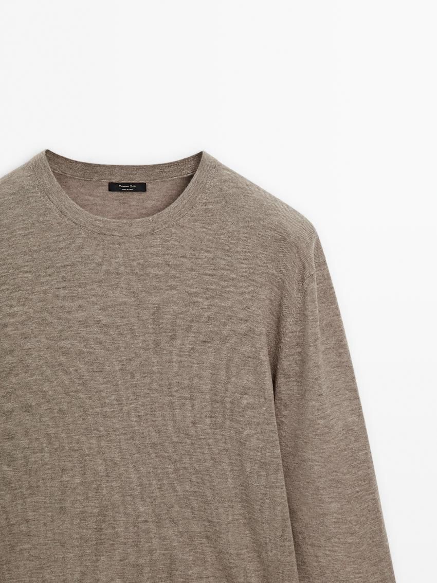 Massimo Dutti Wool Blend Crew Neck Men Sweater Brown Beige | US-DH3509814