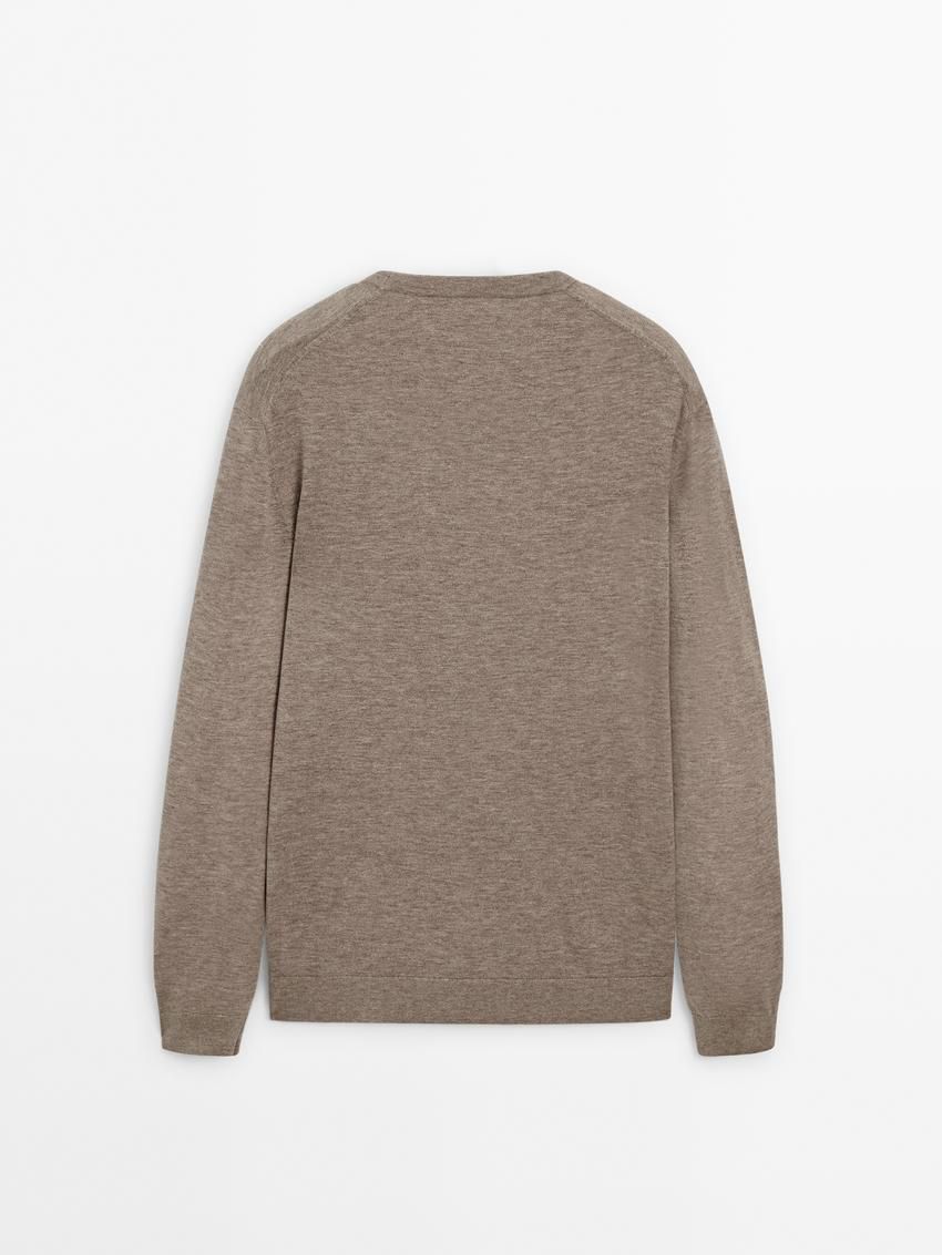 Massimo Dutti Wool Blend Crew Neck Men Sweater Brown Beige | US-DH3509814