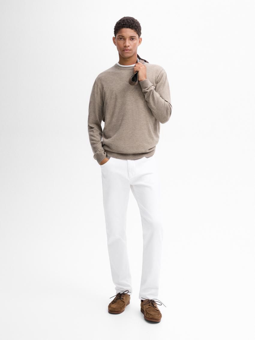 Massimo Dutti Wool Blend Crew Neck Men Sweater Brown Beige | US-DH3509814