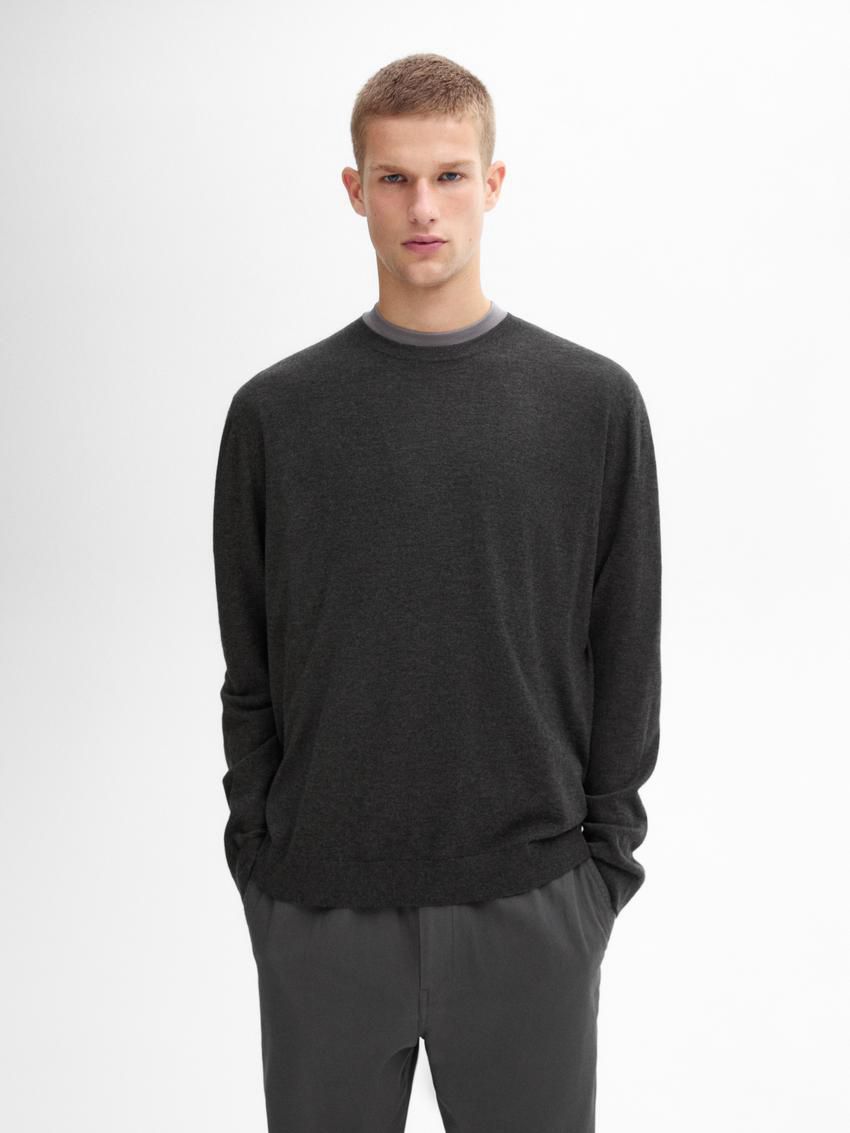 Massimo Dutti Wool Blend Crew Neck Men Sweater Dark Grey | US-LE9435827