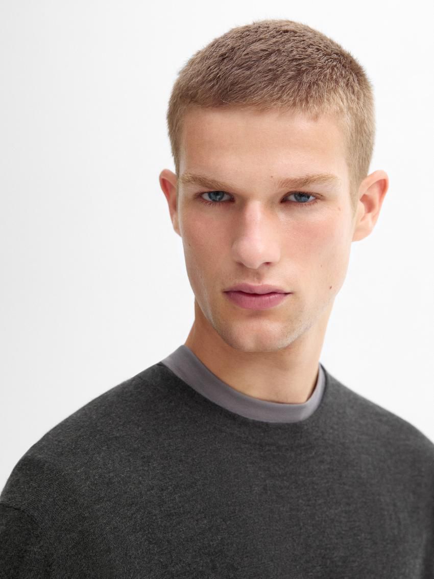 Massimo Dutti Wool Blend Crew Neck Men Sweater Dark Grey | US-LE9435827