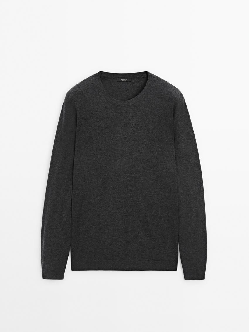 Massimo Dutti Wool Blend Crew Neck Men Sweater Dark Grey | US-LE9435827
