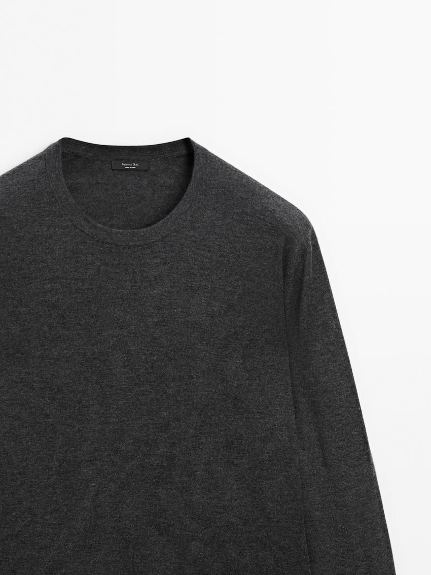 Massimo Dutti Wool Blend Crew Neck Men Sweater Dark Grey | US-LE9435827