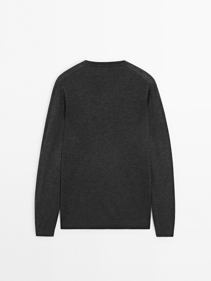 Massimo Dutti Wool Blend Crew Neck Men Sweater Dark Grey | US-LE9435827