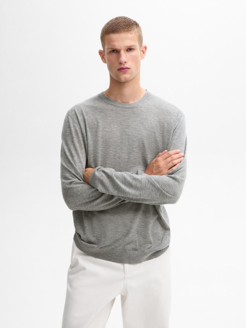 Massimo Dutti Wool Blend Crew Neck Men Sweater Grey | US-QZ5214096