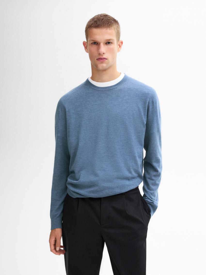 Massimo Dutti Wool Blend Crew Neck Men Sweater Blue | US-JW3654098