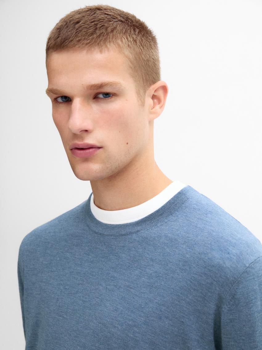 Massimo Dutti Wool Blend Crew Neck Men Sweater Blue | US-JW3654098