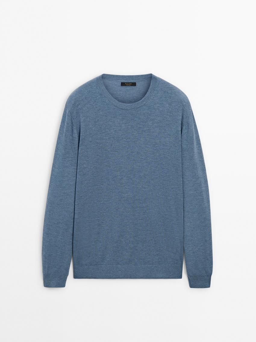 Massimo Dutti Wool Blend Crew Neck Men Sweater Blue | US-JW3654098