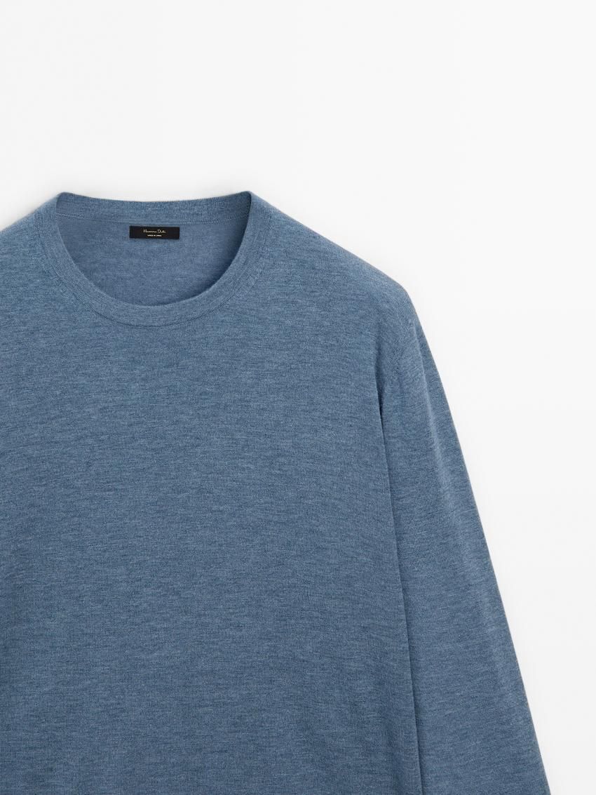 Massimo Dutti Wool Blend Crew Neck Men Sweater Blue | US-JW3654098