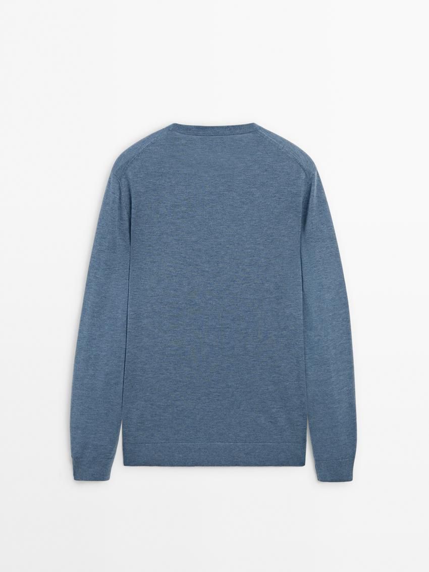 Massimo Dutti Wool Blend Crew Neck Men Sweater Blue | US-JW3654098