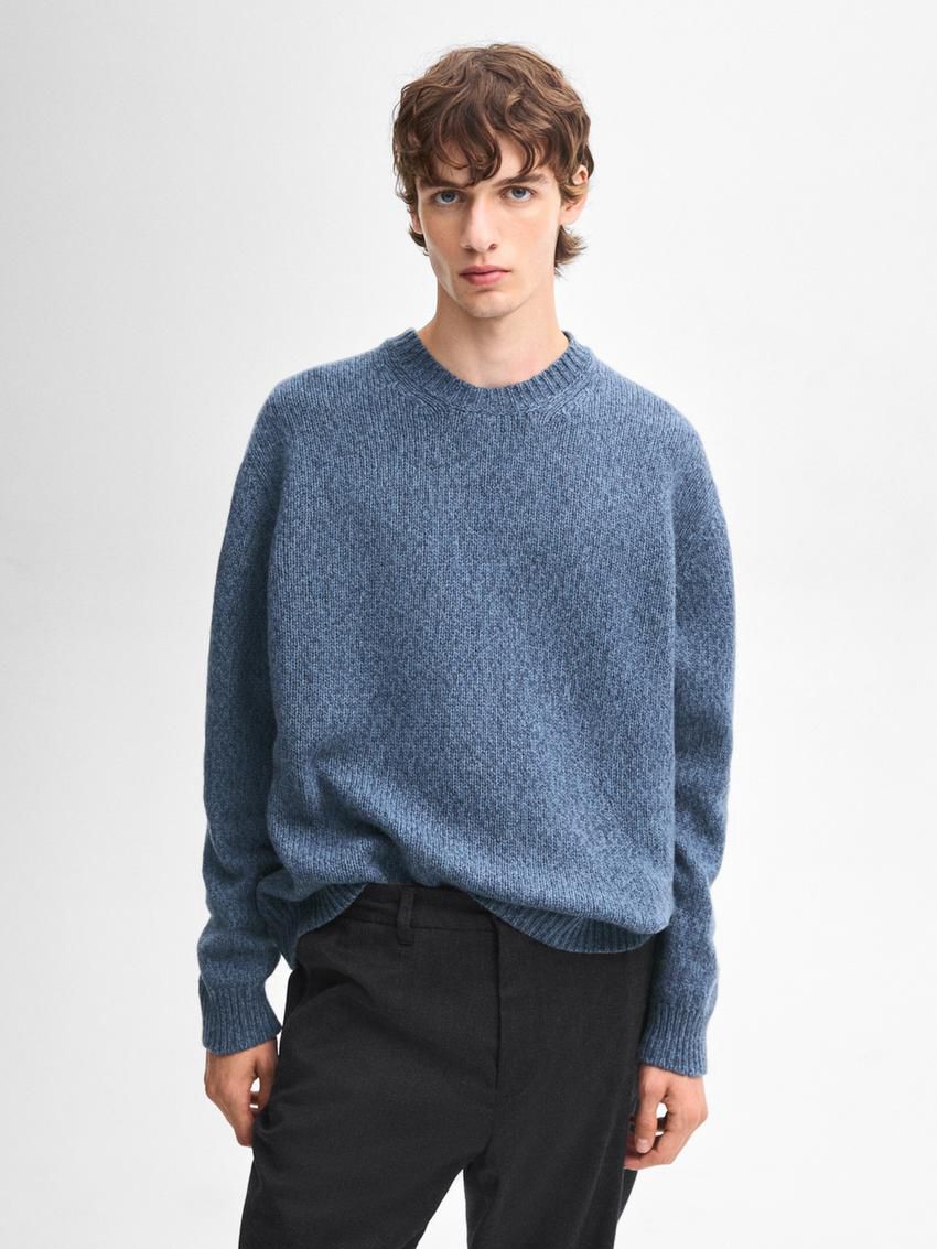 Massimo Dutti Wool Blend Crew Neck Men Sweater Blue | US-XT6402179