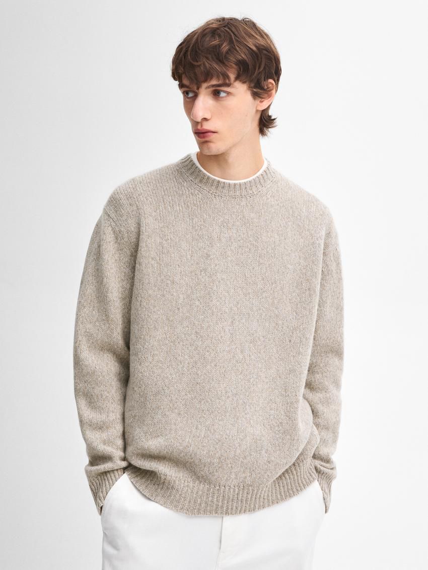 Massimo Dutti Wool Blend Crew Neck Men Sweater Brown Beige | US-RF0657493