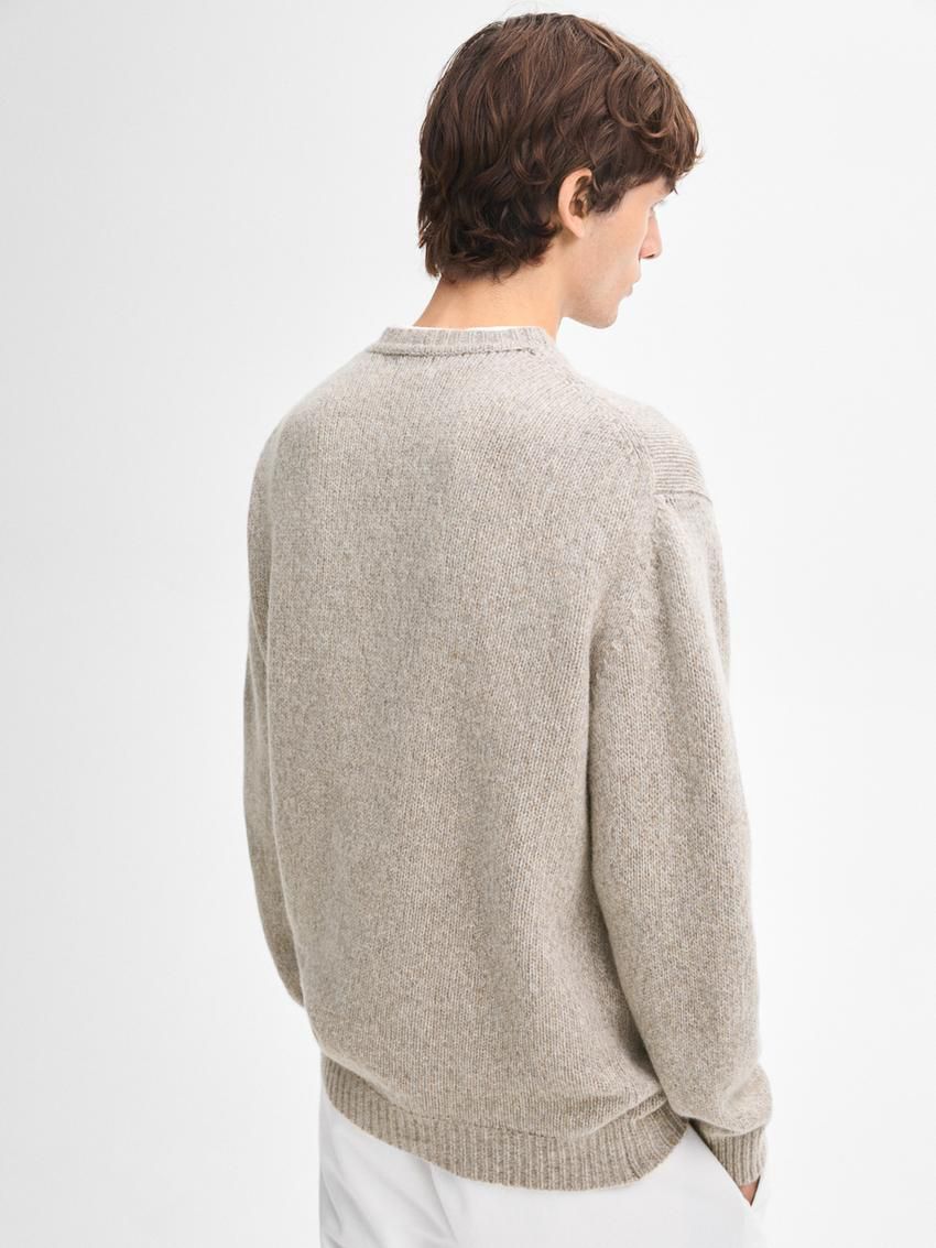 Massimo Dutti Wool Blend Crew Neck Men Sweater Brown Beige | US-RF0657493