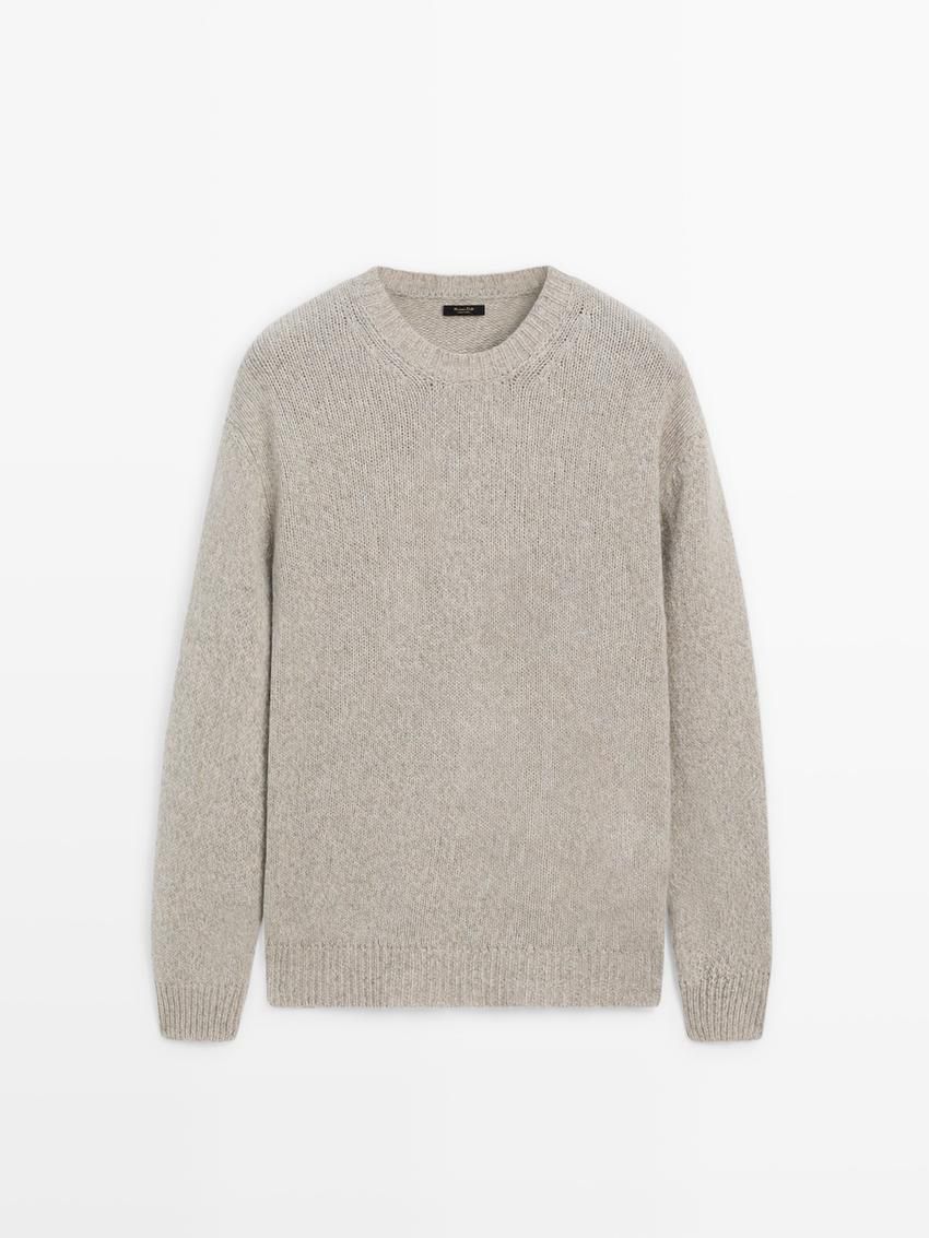 Massimo Dutti Wool Blend Crew Neck Men Sweater Brown Beige | US-RF0657493