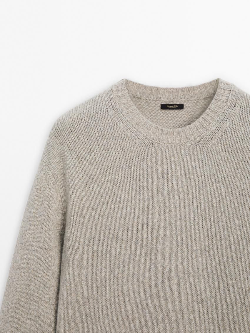 Massimo Dutti Wool Blend Crew Neck Men Sweater Brown Beige | US-RF0657493