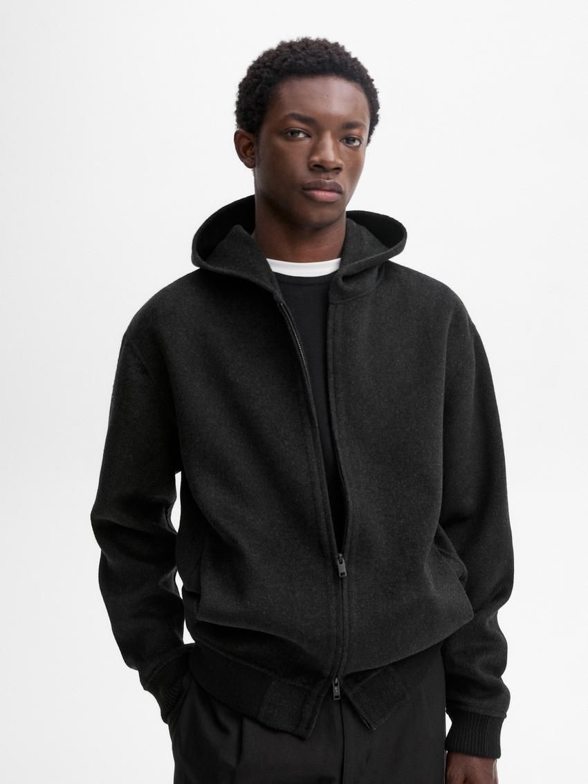 Massimo Dutti Wool Blend Double-faced Men Hoodie Dark Grey | US-VN9754621
