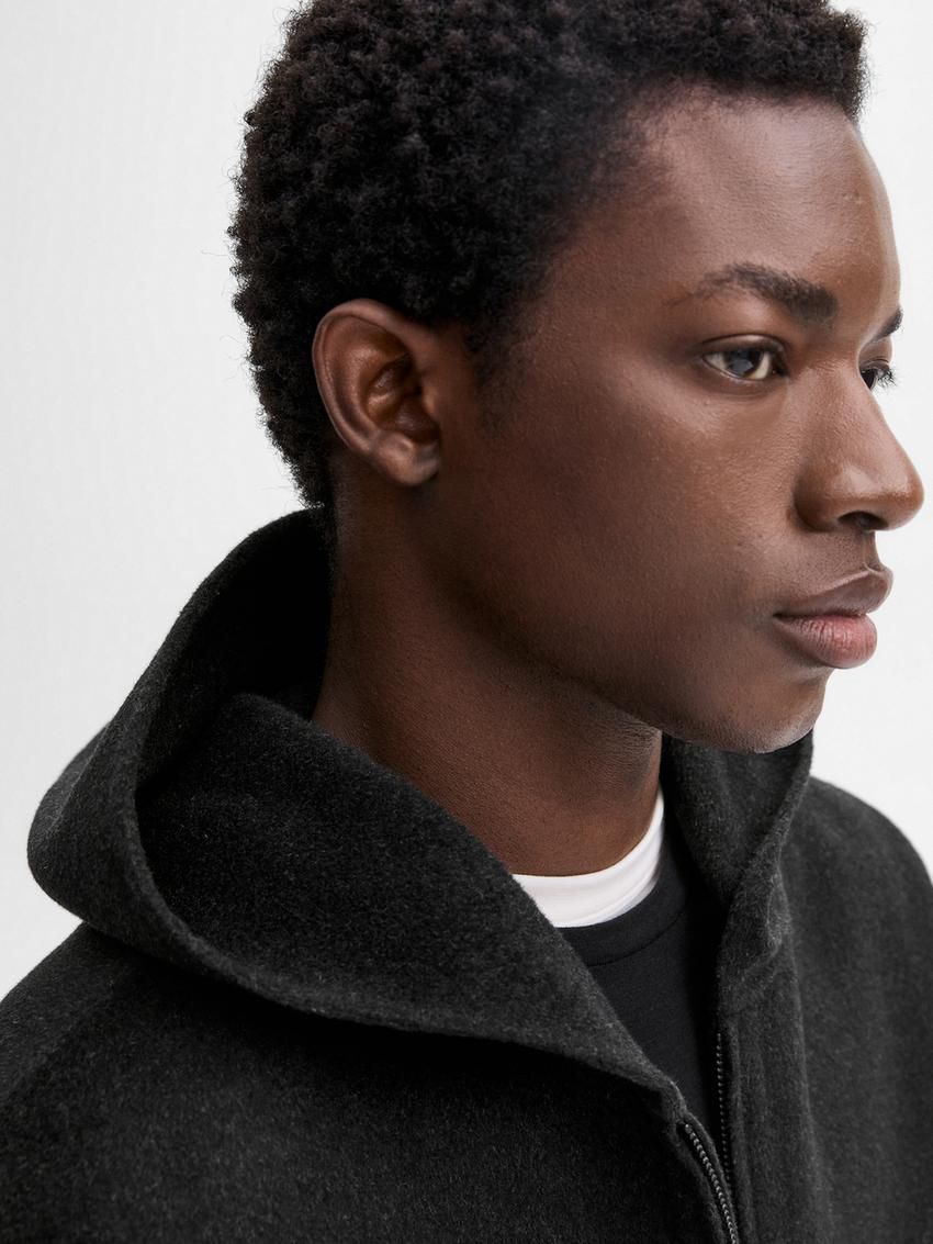 Massimo Dutti Wool Blend Double-faced Men Hoodie Dark Grey | US-VN9754621