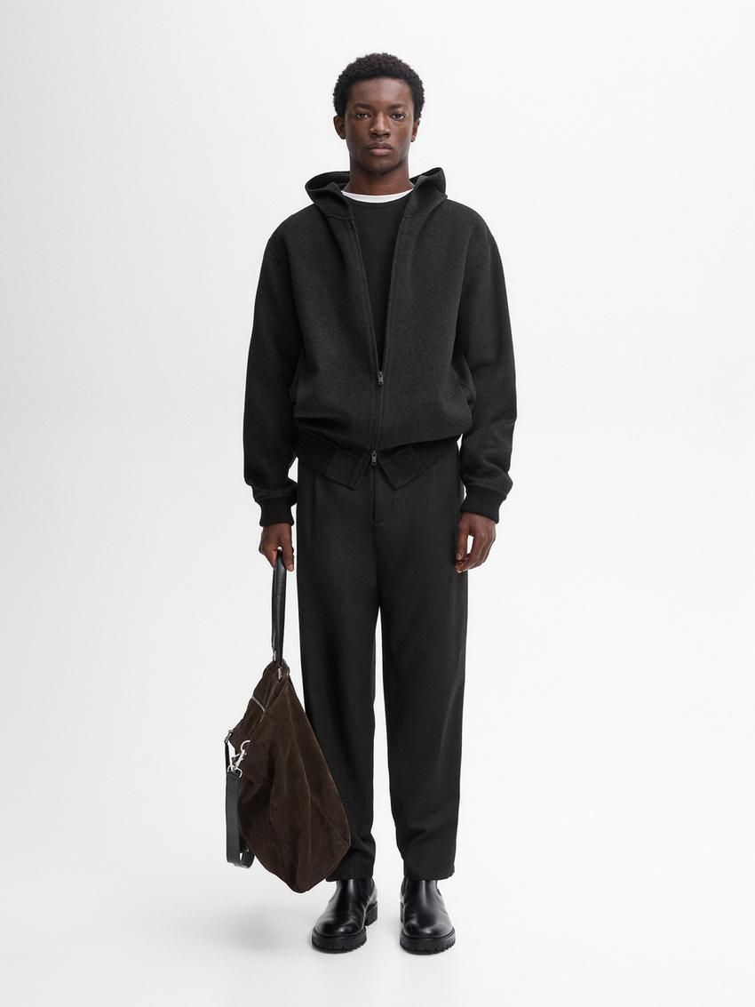 Massimo Dutti Wool Blend Double-faced Men Hoodie Dark Grey | US-VN9754621