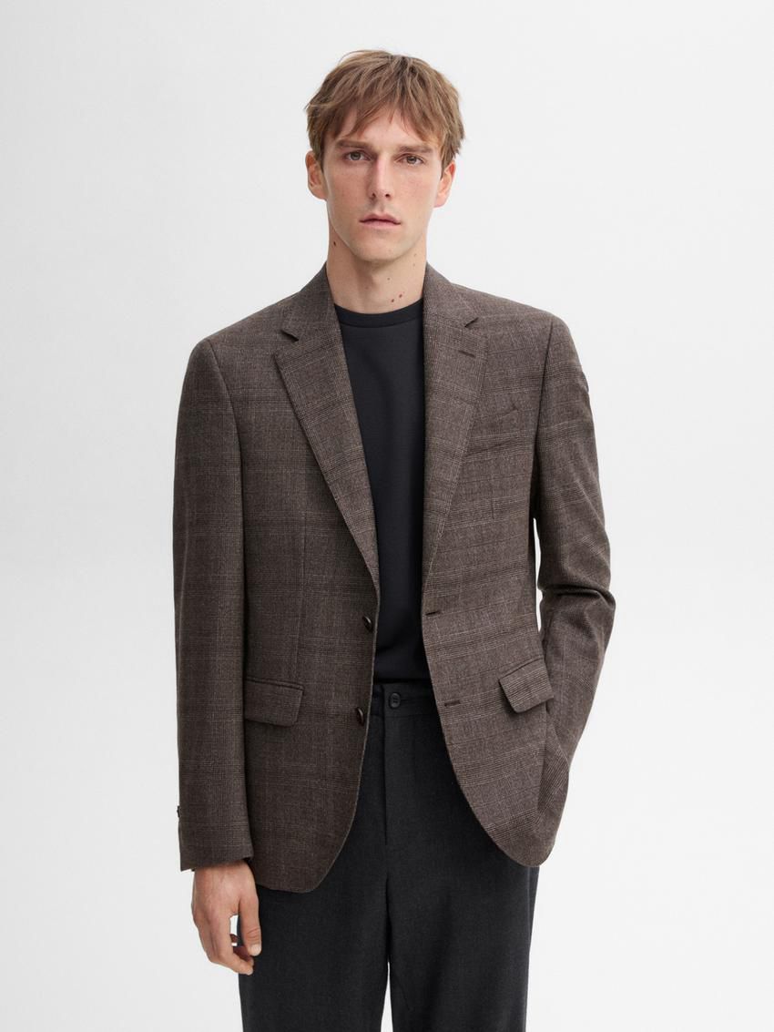 Massimo Dutti Wool Blend Flannel Men Blazer Dark Brown | US-YD8713094