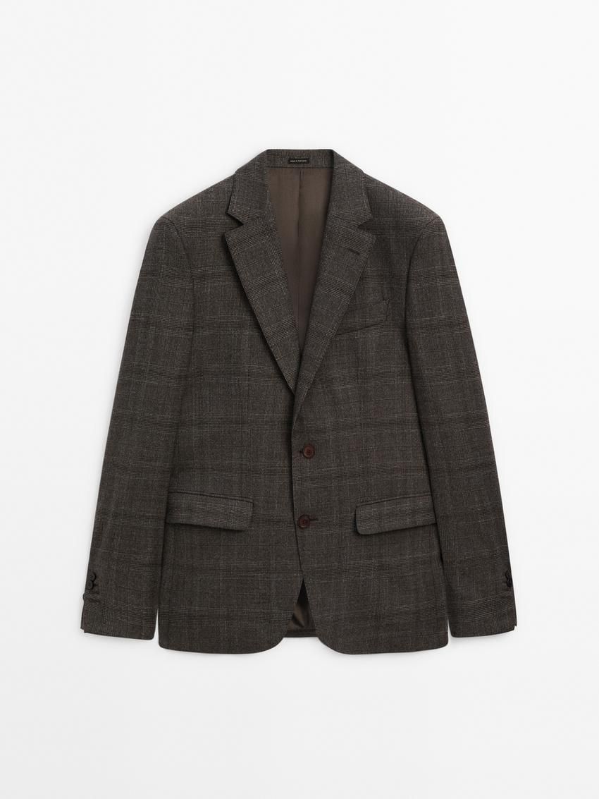 Massimo Dutti Wool Blend Flannel Men Blazer Dark Brown | US-YD8713094