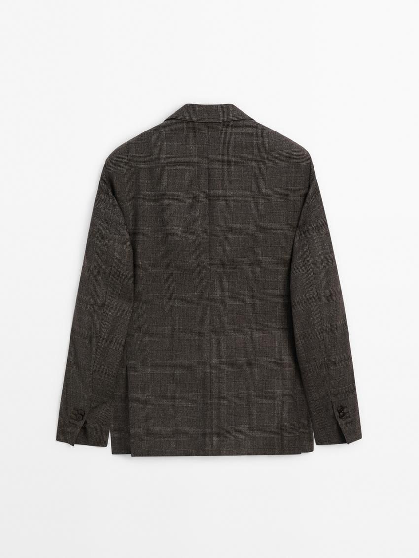 Massimo Dutti Wool Blend Flannel Men Blazer Dark Brown | US-YD8713094