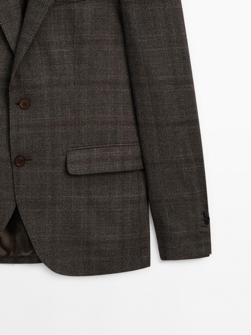 Massimo Dutti Wool Blend Flannel Men Blazer Dark Brown | US-YD8713094