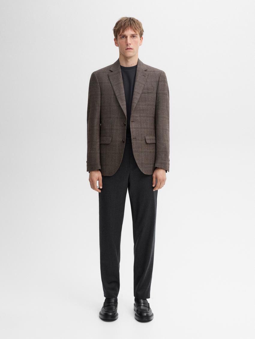 Massimo Dutti Wool Blend Flannel Men Blazer Dark Brown | US-YD8713094