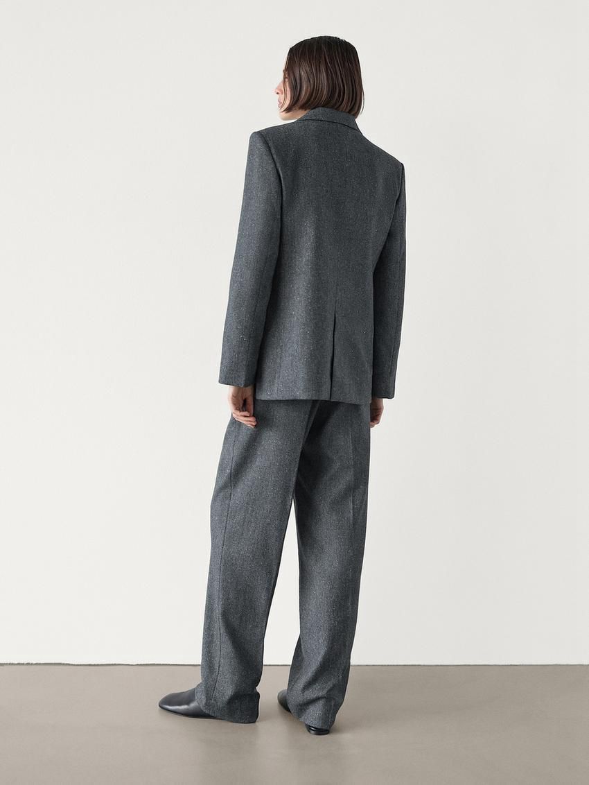 Massimo Dutti Wool Blend Herringbone Suit Women Blazer Dark Grey | US-EP7102394