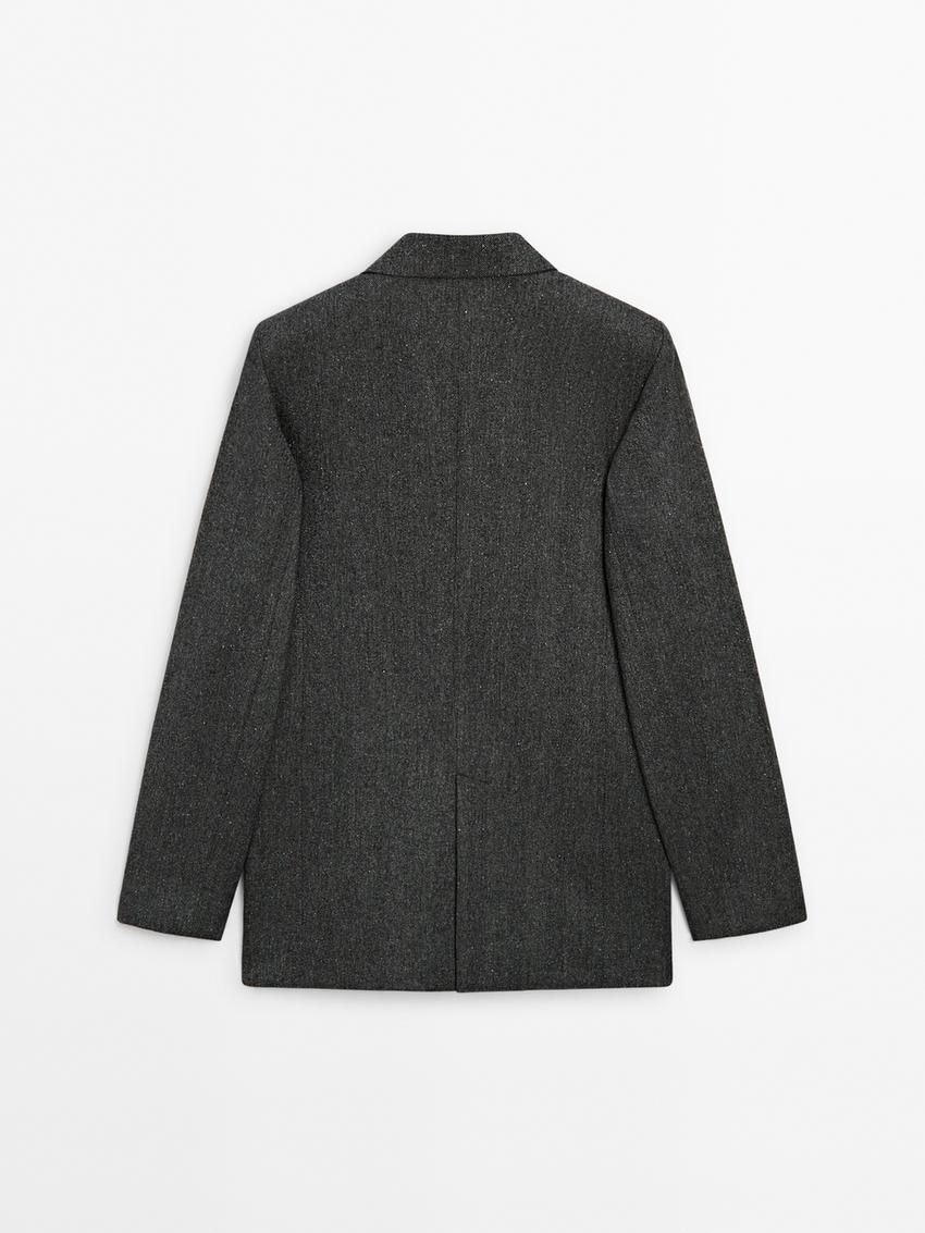 Massimo Dutti Wool Blend Herringbone Suit Women Blazer Dark Grey | US-EP7102394