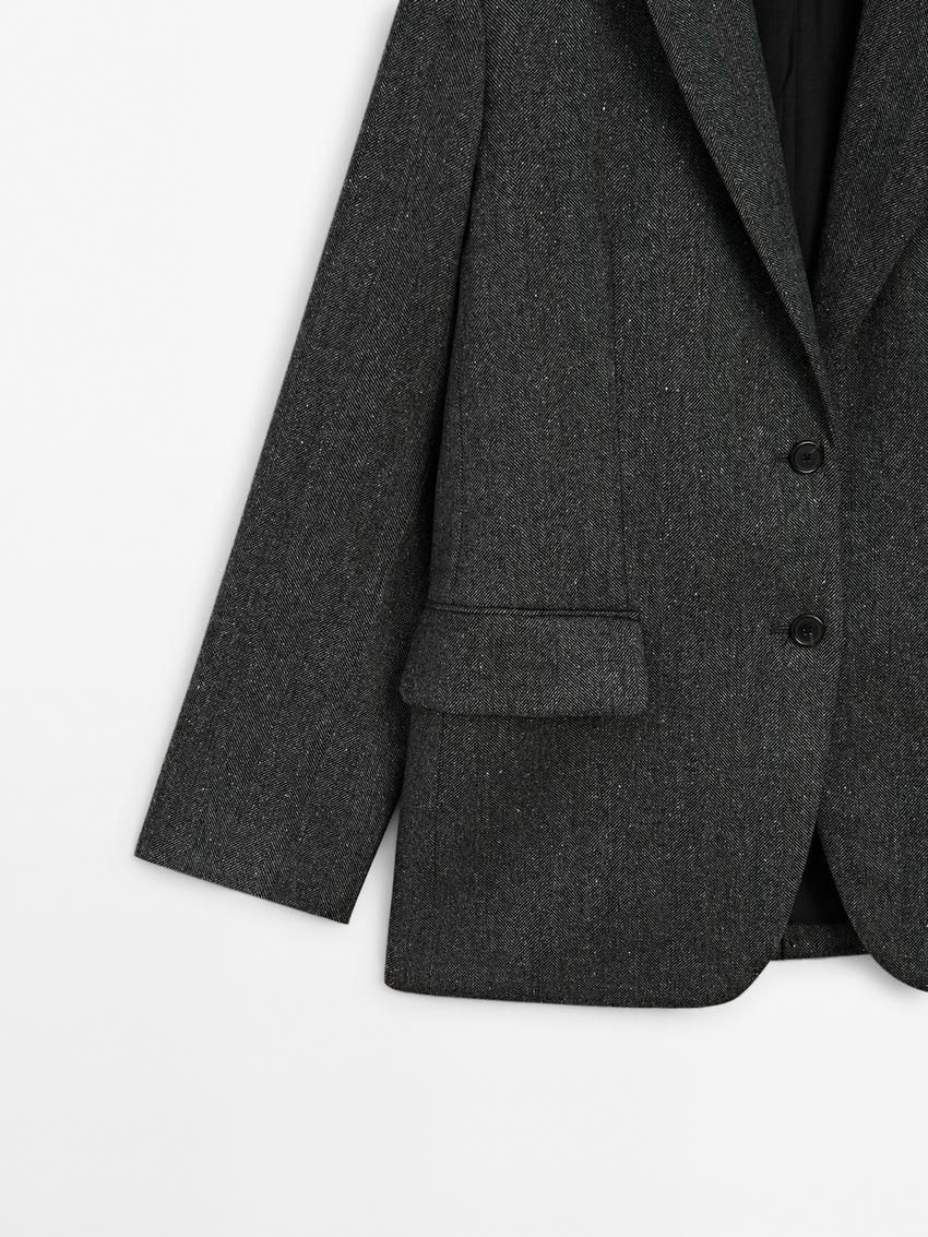 Massimo Dutti Wool Blend Herringbone Suit Women Blazer Dark Grey | US-EP7102394