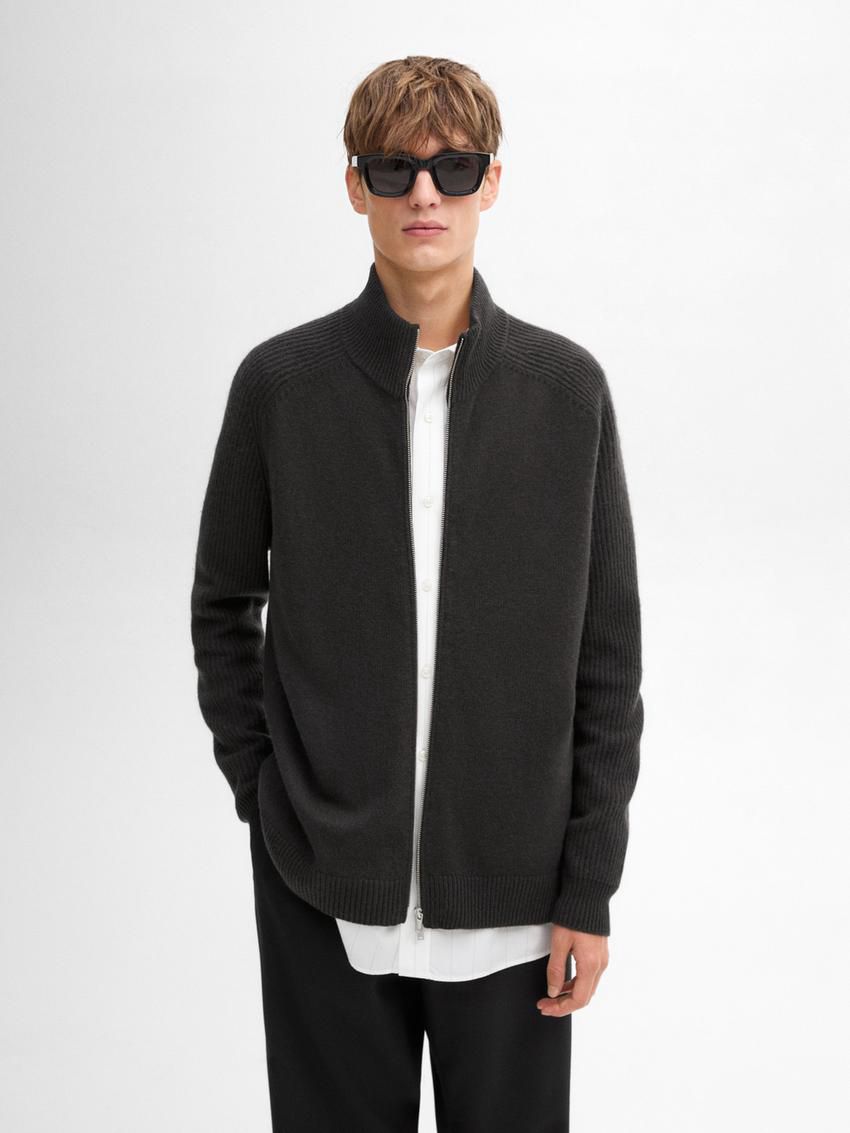 Massimo Dutti Wool Blend High Neck Men Cardigan Dark Grey | US-WN0954678