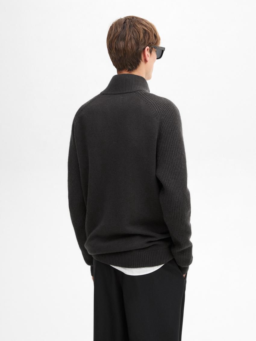 Massimo Dutti Wool Blend High Neck Men Cardigan Dark Grey | US-WN0954678