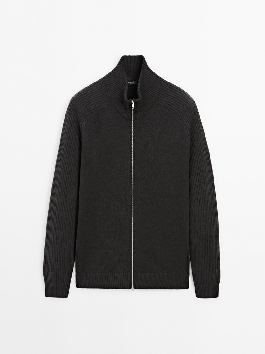 Massimo Dutti Wool Blend High Neck Men Cardigan Dark Grey | US-WN0954678