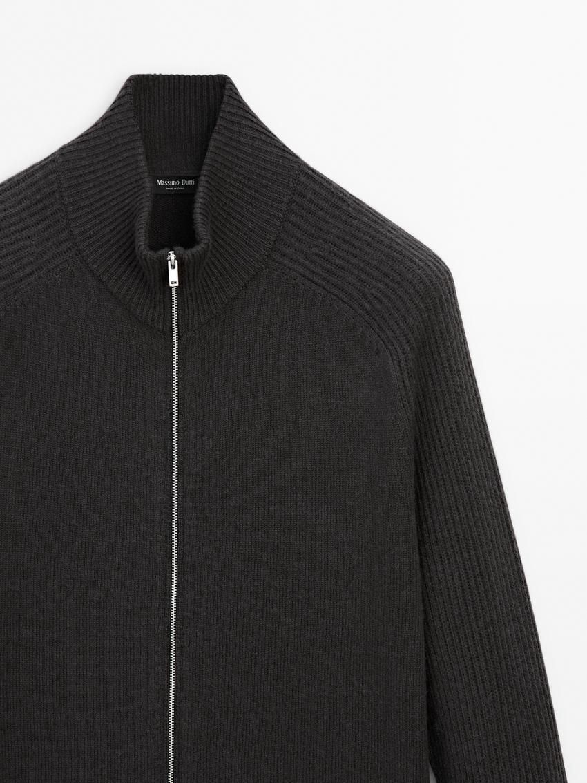 Massimo Dutti Wool Blend High Neck Men Cardigan Dark Grey | US-WN0954678