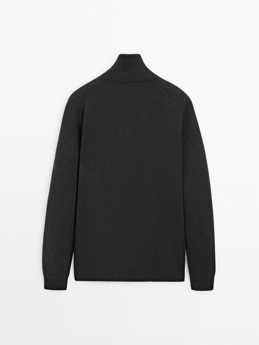 Massimo Dutti Wool Blend High Neck Men Cardigan Dark Grey | US-WN0954678