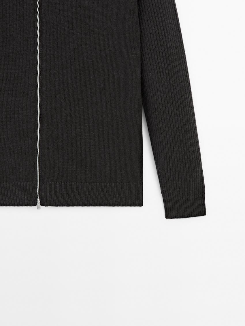 Massimo Dutti Wool Blend High Neck Men Cardigan Dark Grey | US-WN0954678