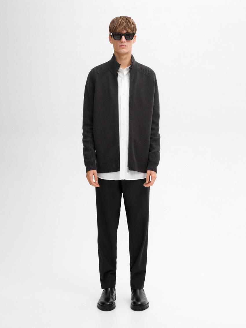 Massimo Dutti Wool Blend High Neck Men Cardigan Dark Grey | US-WN0954678