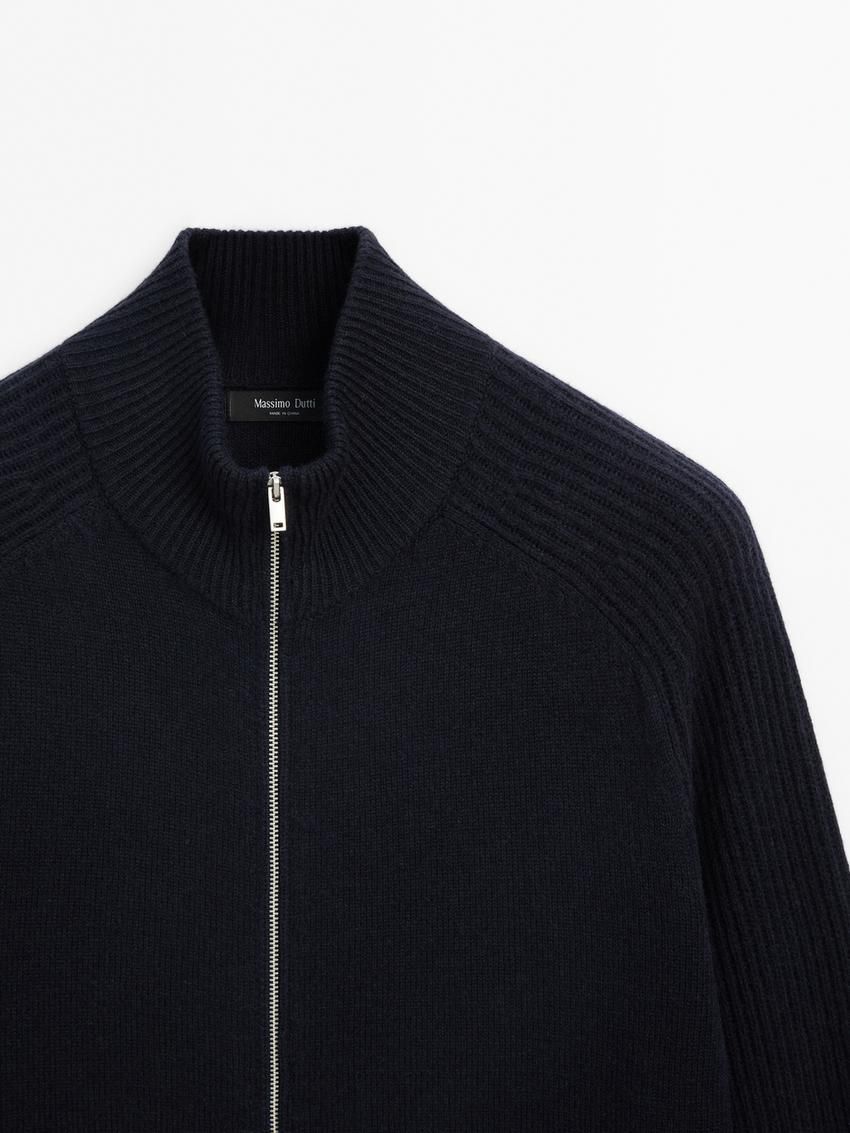 Massimo Dutti Wool Blend High Neck Men Cardigan Navy | US-LO5263078