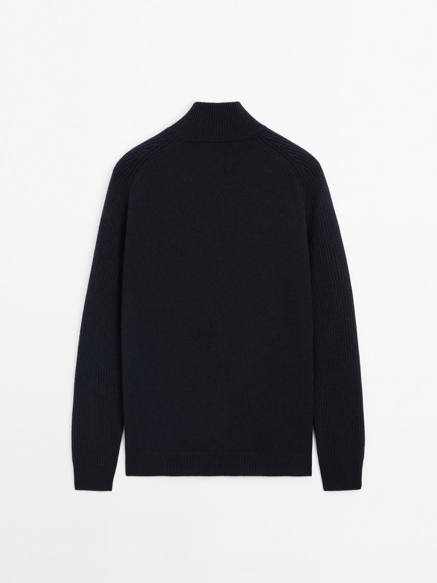 Massimo Dutti Wool Blend High Neck Men Cardigan Navy | US-LO5263078