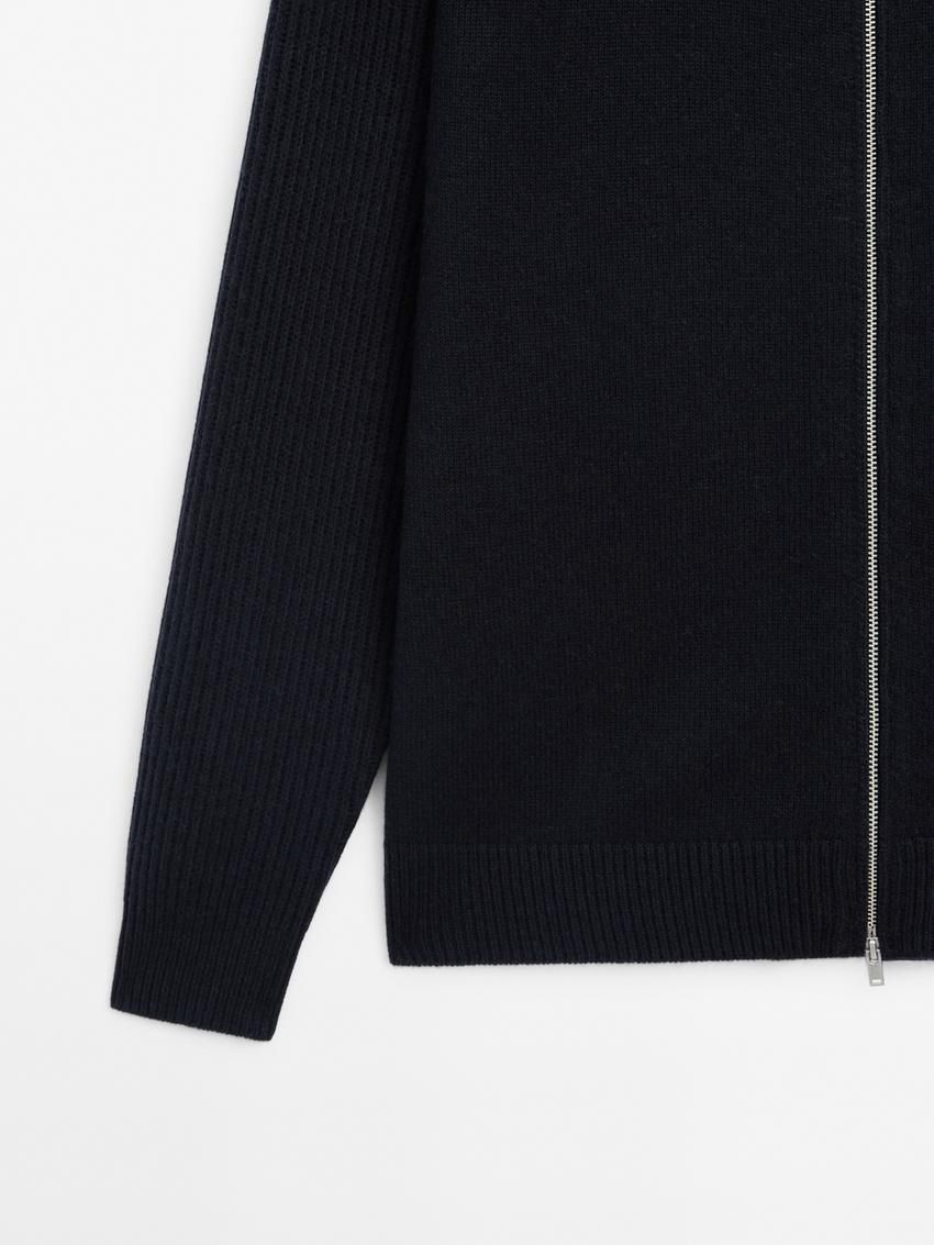 Massimo Dutti Wool Blend High Neck Men Cardigan Navy | US-LO5263078