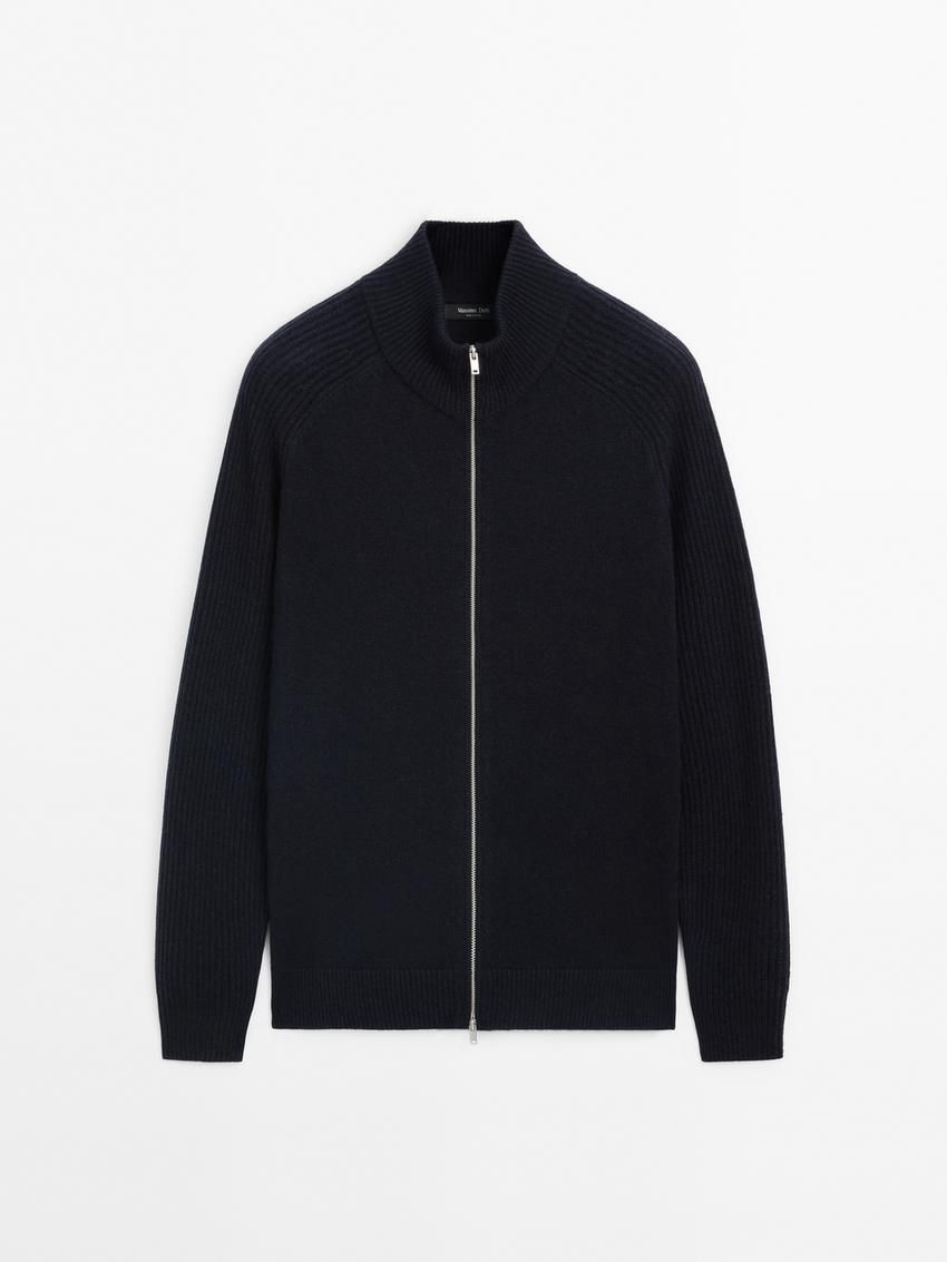 Massimo Dutti Wool Blend High Neck Men Cardigan Navy | US-LO5263078
