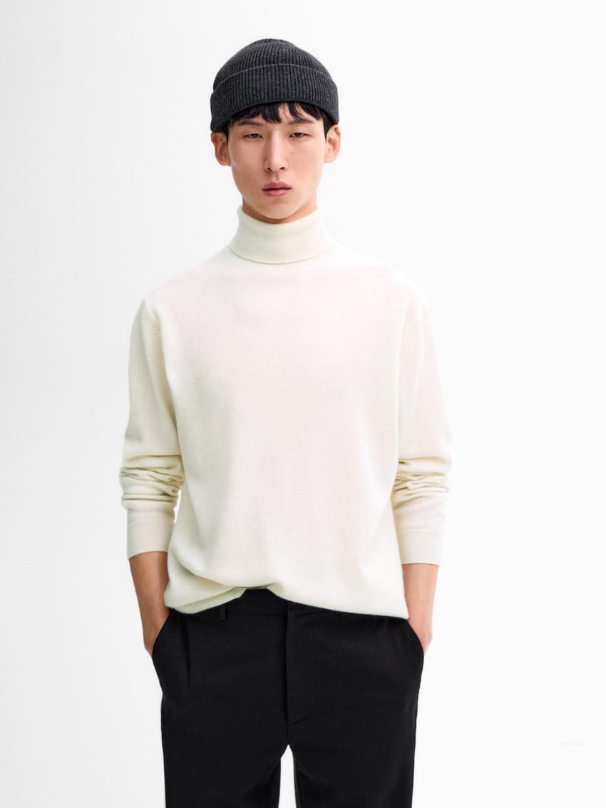 Massimo Dutti Wool Blend High Neck Men Sweater Cream | US-SR4910523