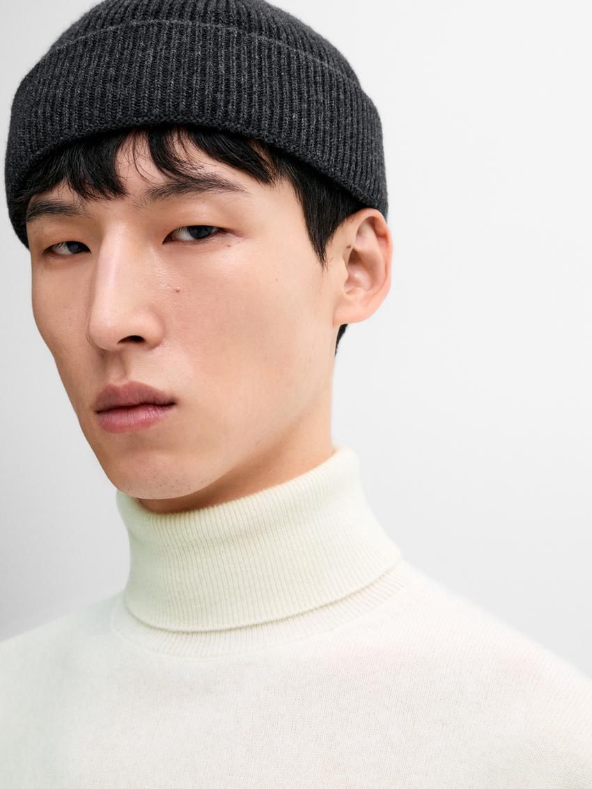 Massimo Dutti Wool Blend High Neck Men Sweater Cream | US-SR4910523