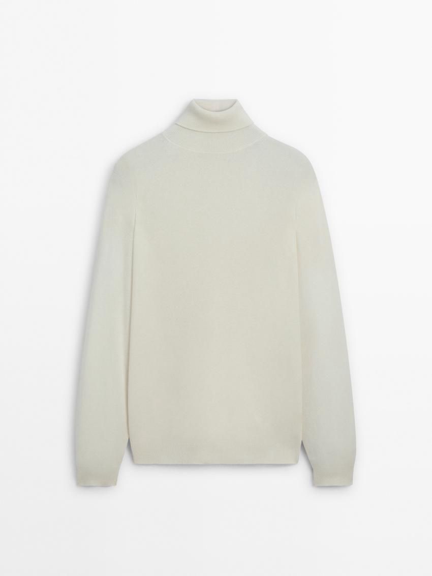Massimo Dutti Wool Blend High Neck Men Sweater Cream | US-SR4910523
