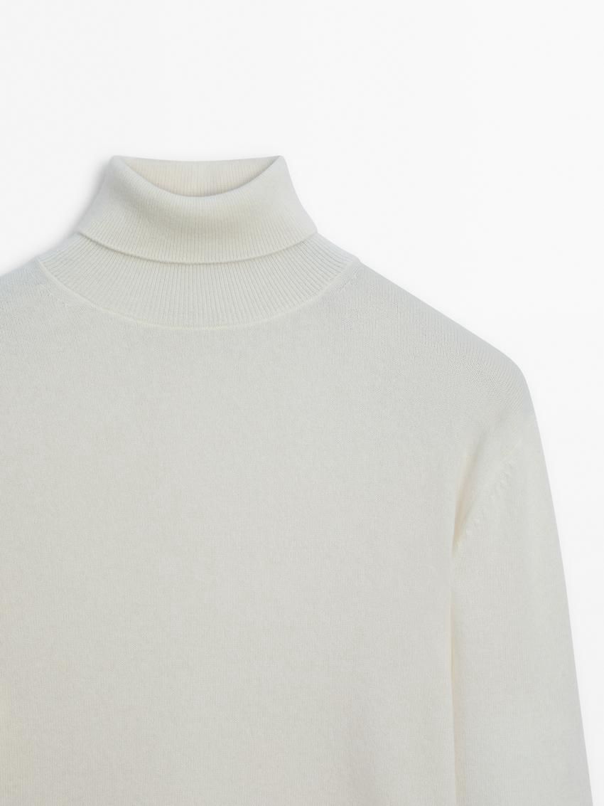 Massimo Dutti Wool Blend High Neck Men Sweater Cream | US-SR4910523