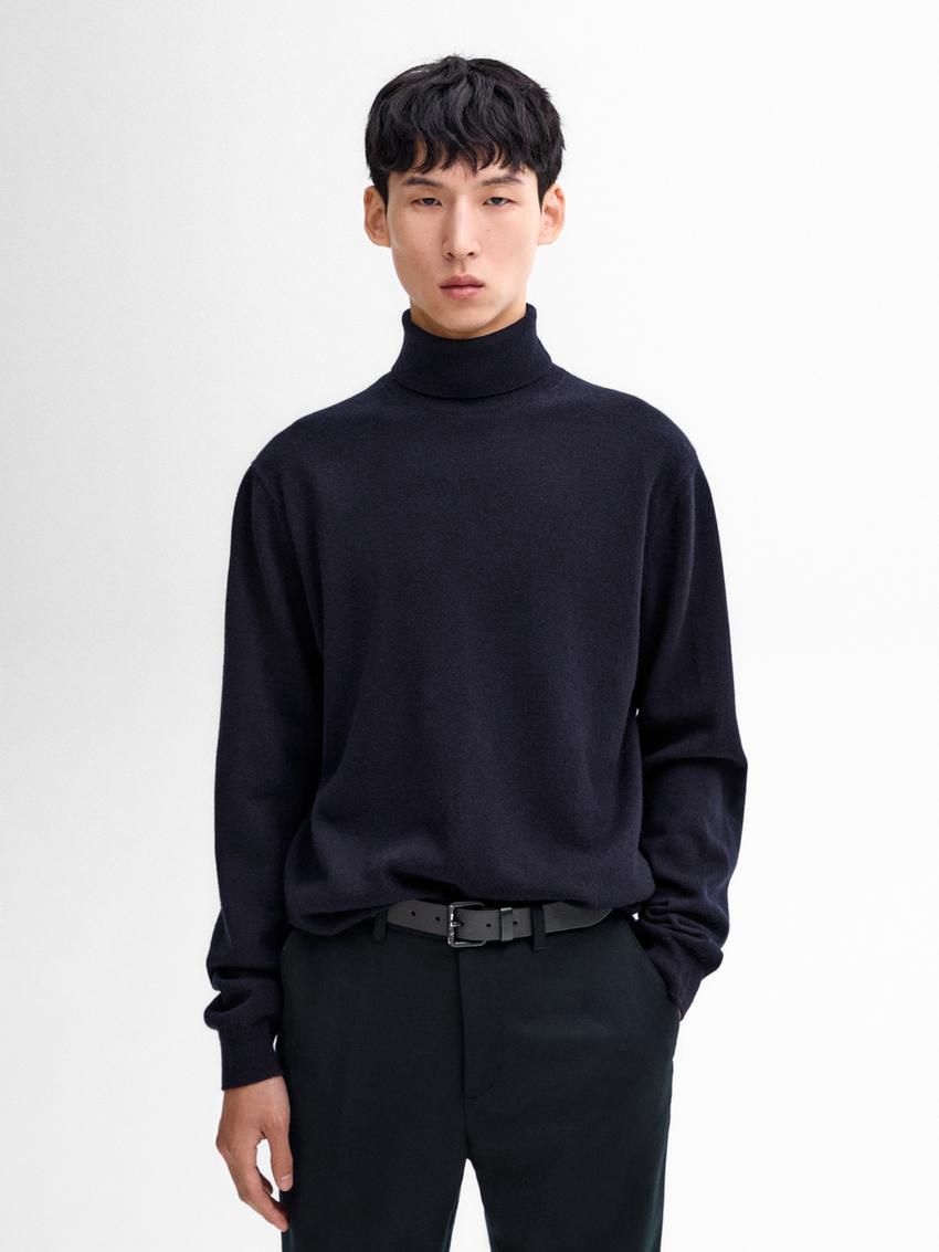 Massimo Dutti Wool Blend High Neck Men Sweater Navy | US-QN7308614