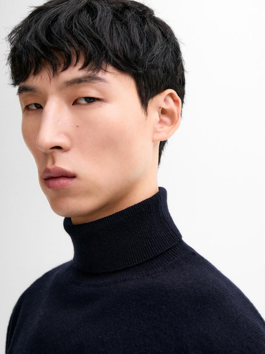 Massimo Dutti Wool Blend High Neck Men Sweater Navy | US-QN7308614
